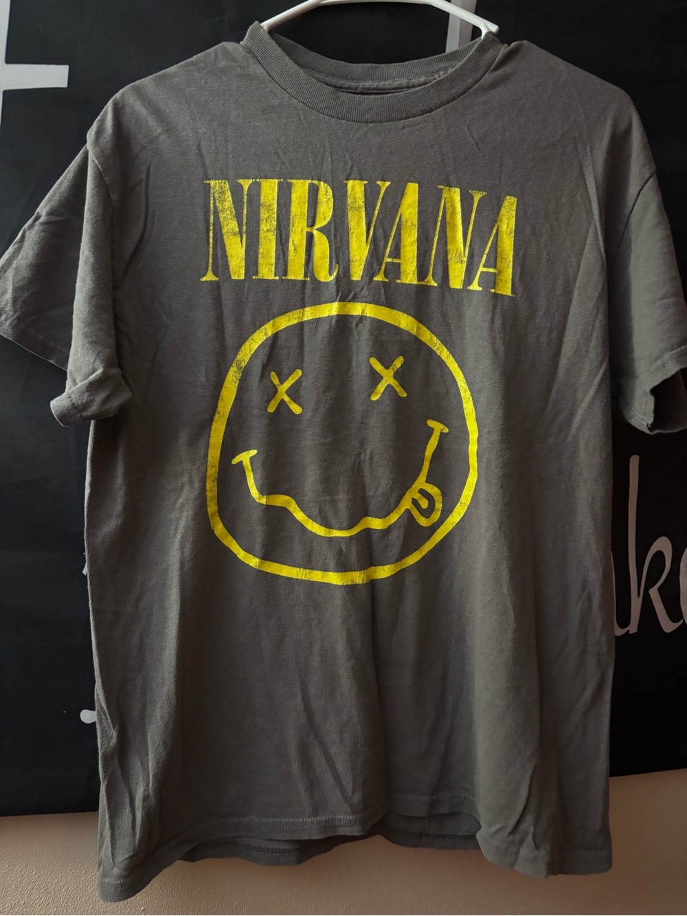 NIRVANA Yellow Logo Graphic Tee on Gray